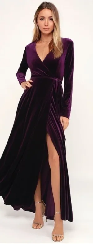 LULU's Special Event Wedding Boho Flowy Romantic Velvet Wrap Dress • Small NWOT thumbnail 1