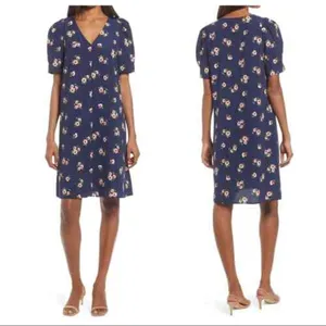 Chelsea28 Floral Puff Sleeve V-Neck Navy‎ Shift Dress Size Large thumbnail 2