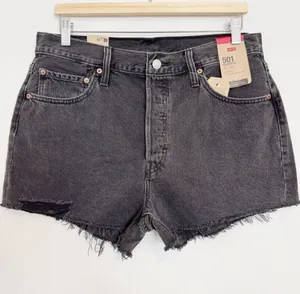 Levis 501 Cutoff Shorts 32 100% Cotton NWT Grunge Streetwear Baddie Summer Black thumbnail 1