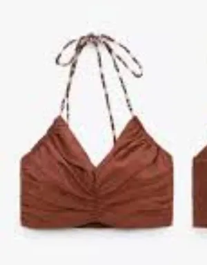ZARA BEADED EMBROIDERED CROP TOP Brown Size Small NWT thumbnail 1