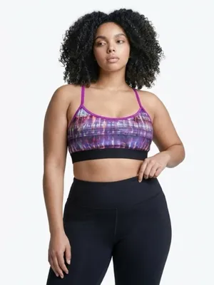 Alo Yoga racerback Spark sports bra featuring a purple abstract print thumbnail 4