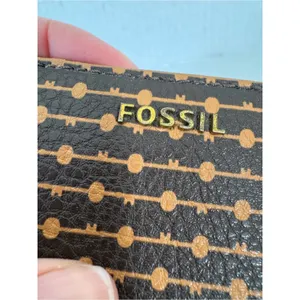 Fossil Tan Black Leather Fold Over Wallet Small Classic Women’s thumbnail 11