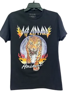 DEF LEPPARD Animal Graphic Short Sleeve Tee S 17.5” p2p Black EUC thumbnail 2
