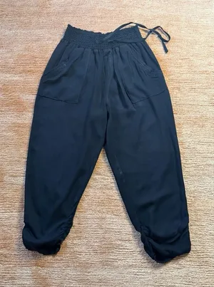 SoundStyle Black Harem Pants Size M Elastic Waist Drawstring Rayon Size M thumbnail 1