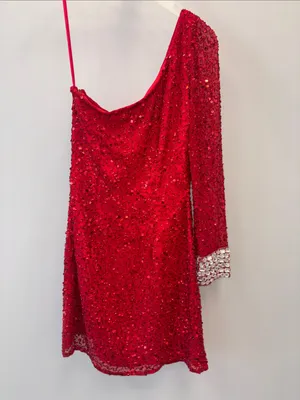 Shail K Silk Red Sequin Long Sleeve Mini Dress thumbnail 5