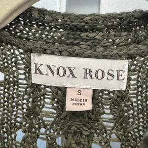 Knox Rose Olive Green Pointelle Knit Open Front Duster Cardigan Sweater Small thumbnail 6