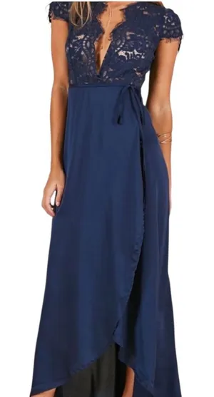 Showpo Kiss Of True Love Blue Lace Bodice Wrap Skirting Maxi Dress Womens 6 thumbnail 1