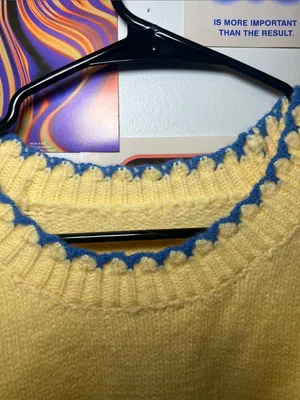 Cider Butter Yellow Crewneck Sweater with Blue Trim thumbnail 3