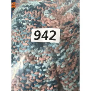 Handmade Chunky Knit Boat Neck Sweater Blue Pink Marled Bell Sleeve Pullover thumbnail 8