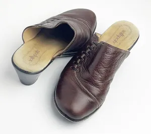 SOFTSPOTS Brown Soft Leather Lace Detail Slip On Mules Size 9.5W thumbnail 1