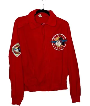 Vintage Red Mickey Mouse Air Flight Jacket Size Medium 1970s Zip Up Pockets thumbnail 1