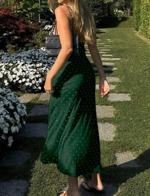 Dark Green Polka Dot Lace Spaghetti Strap Maxi Dress thumbnail 2