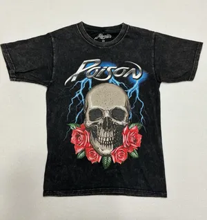 Poison Band T Shirt XS Skull Roses Lightning Mineral Wash Rock Metal Tee Black thumbnail 1