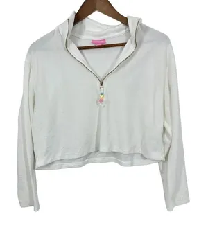 Stoney Clover Lane x Target Half Zip Cropped Sweatshirt Terry Cotton White Small thumbnail 1