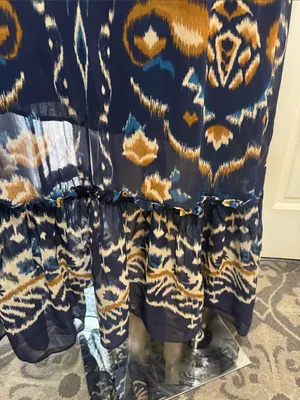 FARM Rio Pineapple Blue Ikat Maxi Dress Boho Long Sleeve Altered Length Small thumbnail 11