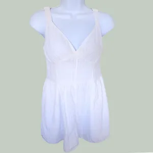 American Eagle Romper Womens Medium White Cotton Grid Smocked Back Summer V-Neck thumbnail 2