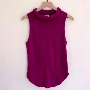 Free People Mock Neck Sleeveless Top w/ Raw Hem Plum Purple NWT thumbnail 2