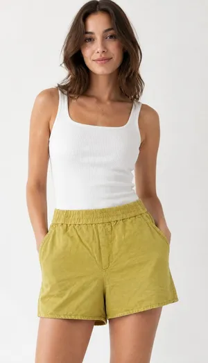 Zara Women's Olive Green High Rise Elastic Waist Shorts Size S NWT thumbnail 1