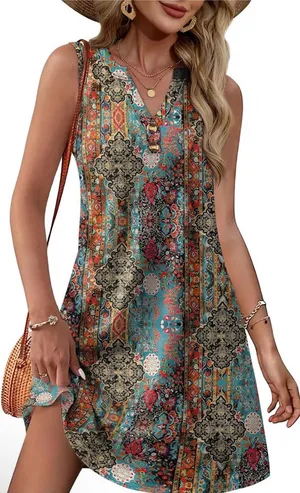 XIEERDUO Summer Dresses for Women 2026 Beach Vacation Clothes V Neck Button Sund thumbnail 1