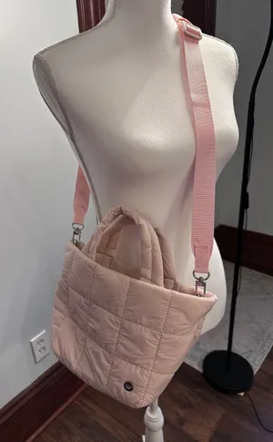 Westbronco Pink Quilted Puffer Mini Tote Crossbody Bag Zippered Lightweight thumbnail 1