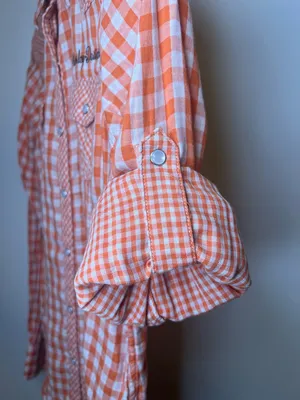 Harley Davidson Orange Gingham Snap Shirt‎ Embroidered Back Small thumbnail 12