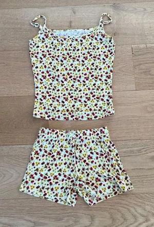 Sunny De PJ Cami Top & Shorts Set Summer Snooze Size XXS Yellow Red thumbnail 1
