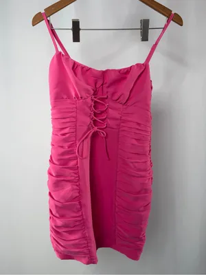 Superdown‎ Crystal Ruched Lace Up Cami Dress in Pink Size Small thumbnail 2