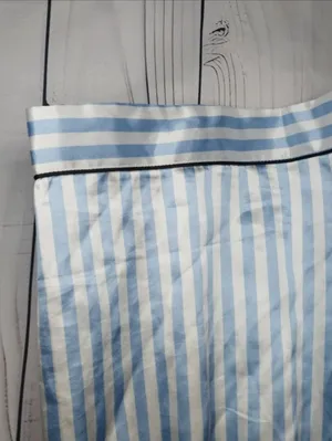 Ekouaer Striped Blue & White Satin Preppy Button-Up Pajama Set thumbnail 11