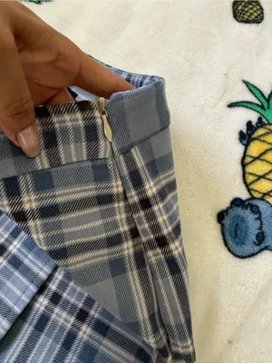 IRIS Size S Blue Plaid Wrap Mini Skort Y2K 90s Preppy Academia Clueless Grunge thumbnail 5