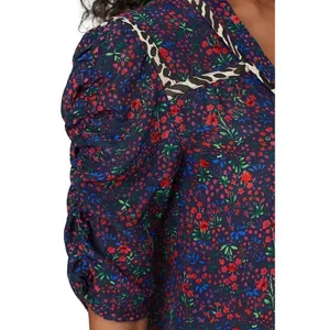 Nanette Lepore Ditsy Daze Top in Blue 4 Womens Silk Floral Blouse thumbnail 4