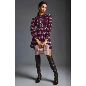 BY ANTHROPOLOGIE Mini Tunic Long Sleeve Dress Floral‎ Lace Trims Purple X-Small thumbnail 4