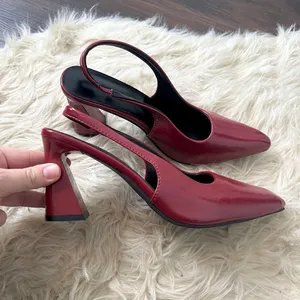 Cherry Red Faux Pantent Block Heel Sling Back Pointy Heels EU 40 / US 9 thumbnail 3