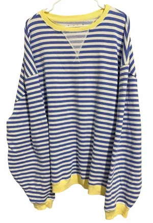 We The‎ Free x Free People Classic Striped Crew Cobalt Combo Women's Size XL thumbnail 1