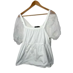 Pomander Place Tuckernuck White Tinsley Puff Sleeve Babydoll Blouse Top thumbnail 2