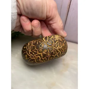 Natural wooden floral carved bangle bracelet thumbnail 6