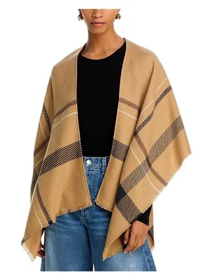 NWT Aqua Fringe Lightweight Plaid Ruana 494126 Camel Brown thumbnail 1