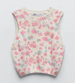 Zara Floral Knit Tank Top thumbnail 1