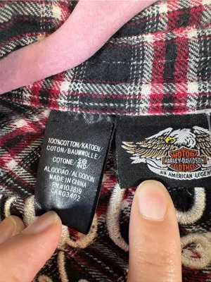 Harley Davidson Red Black Plaid Button Down Shirt Womens L Embroidered Flannel thumbnail 9