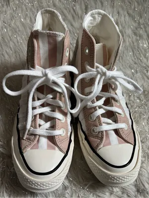 Converse White and Light Pink Women’s Chuck Striped High Top Sneakers Size 5.5US thumbnail 11