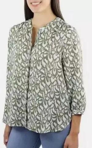 Jachs Girlfriend Womens Green and White 3/4 Sleeve Blouse Top Large NWT thumbnail 1