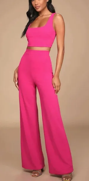 Lulus Only Tonight Women's Hot Pink Wide-Leg Jumpsuit Two-Piece Set Size Medium thumbnail 1