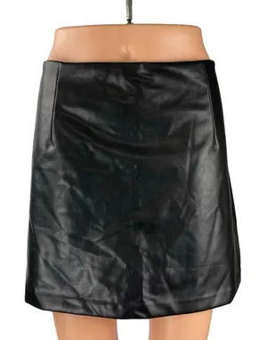 Abercrombie & Fitch Black Faux Leather Vegan High Waist A Line Mini Skirt Size L thumbnail 1