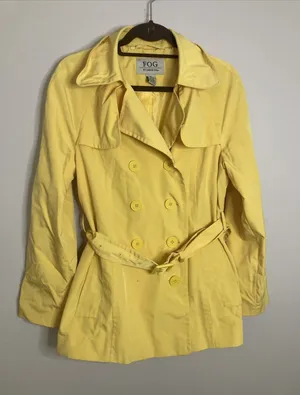 FOG by London Fog Trench Coat Double Breasted Yellow Rain Jacket Women's M thumbnail 1