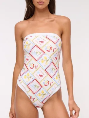 NWT Abercrombie & Fitch Marina Tile Print One Piece Swimsuit in White - XL thumbnail 1