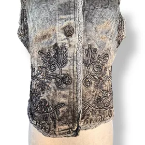 Vintage Gray Embroidered‎ Beaded Mandarin Collar Boho Vest Artisan Western Layer thumbnail 6
