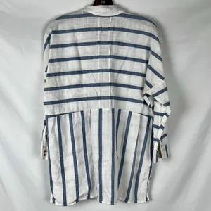 Zara Basic White Blue Striped V-neckline 3/4 Sleeve Blouse XS thumbnail 2