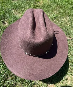 Brown Wool Western Fedora Cowboy Hat with Studded Belt thumbnail 5