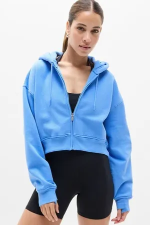 Athleta M Forever Fleece Ultra Crop Cornflower Blue Medium thumbnail 1
