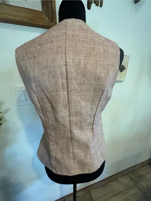 SHEIN Beige Tweed Sleeveless Peplum Button Front Top thumbnail 4