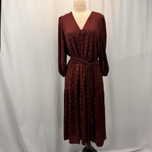 Banana Republic Floral Midi Dress L Tiered 3/4 Sleeve Dark Romantic Whimsigoth thumbnail 2